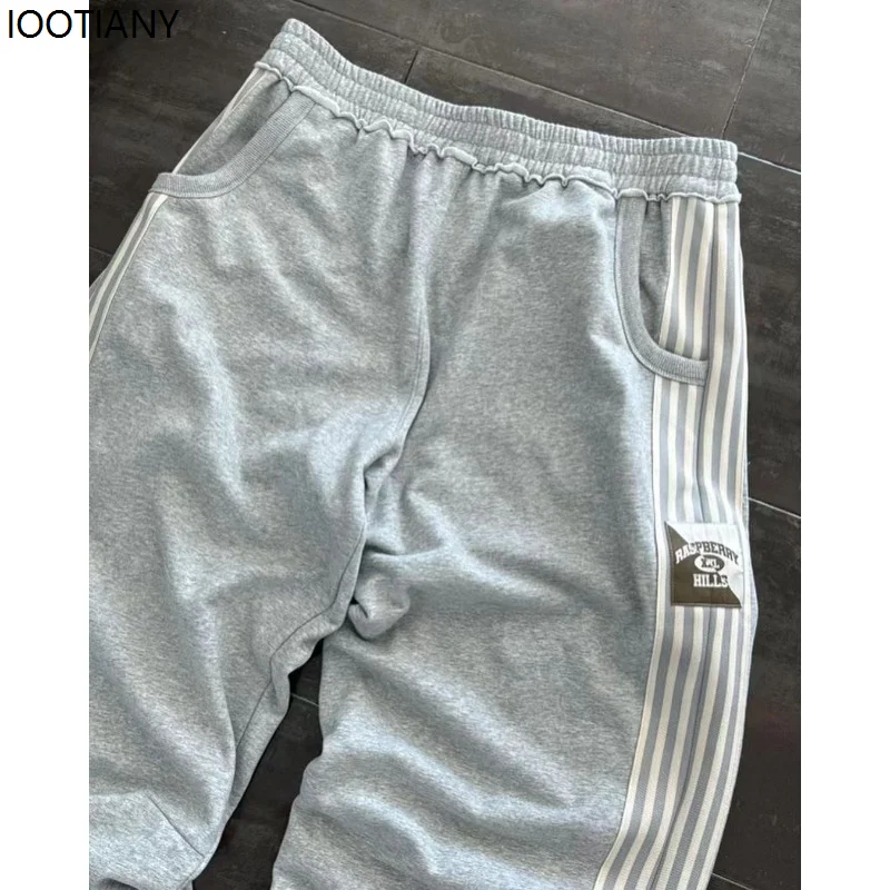 Y2k Retro Striped Women's Sports Pants Harajuku Splicing Korean Fashion Loose Straight Pants Street High Waist Hip Hop Pants