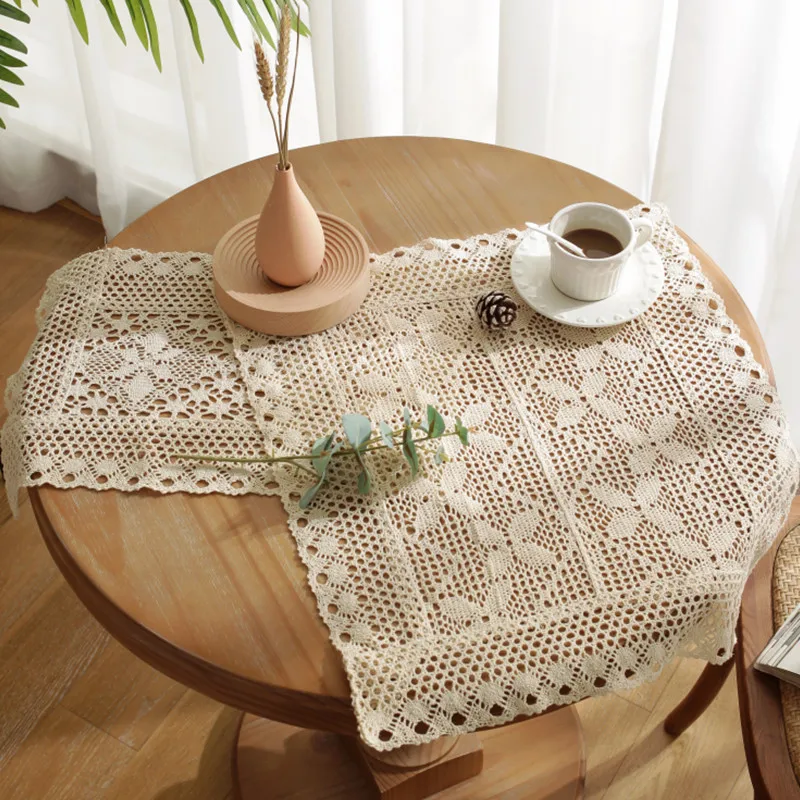 

Cotton and Linen Crochet Placemats Simple Rustic Style Lace Hollowing Placemat Anti-scalding Non-slip Durable Pads Home Cups