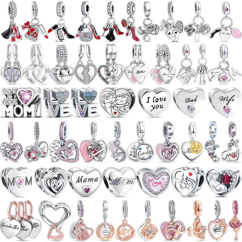 925 Sterling Silver Family Wife Dad Mom Infinite Love Pendant Sweet Heart Beads Fit Original Pandora Charms Bracelet DIY Jewelry