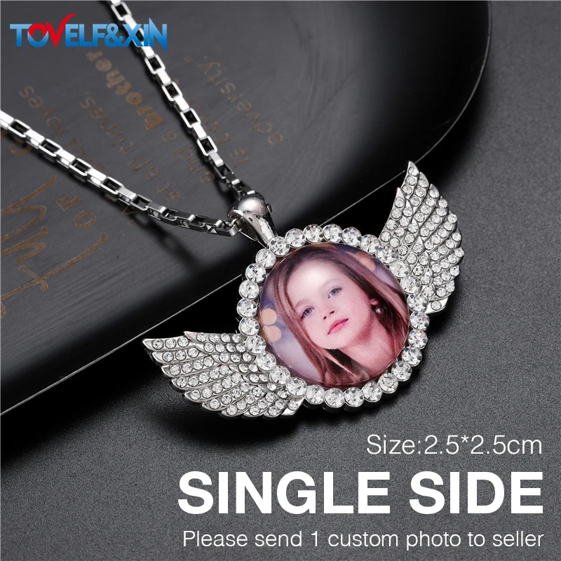 Custom Photo Pendant Necklace Men Hip Hop Jewelry Personalized Customized Family Name Engraved Pendant Crystal Chains Gift