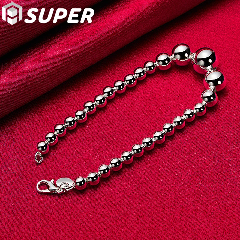 925 Sterling Silver 6 8 10 12mm Smooth Bead Ball Chain Bracelet For Women Fashion Charm Wedding Engagement Jewelry