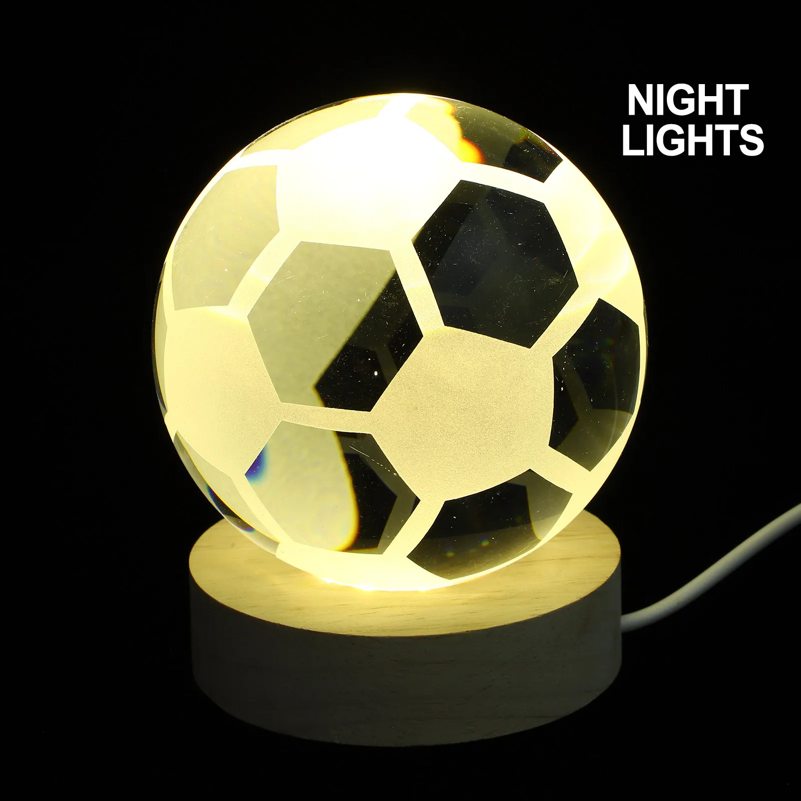 

Футбольный хрустальный шар-светильник 3D с гравировкой, ночник с RGB LED-подставкой, на пульте управления, USB, настольный/прикроватный светильник для комнаты фаната спорта