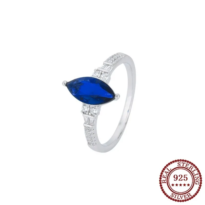 

S925 Silver New Blue Horse Eye Zircon Ring, Simple, Personalized, Fashionable, and Niche Design Sense Ring