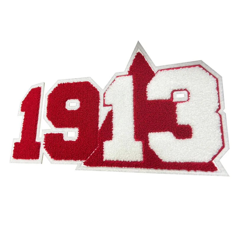 11 Inch Red and White Chenille Delta Sigma Theta 1913 Sorority Iron on Greek Letter Patches For Sweatshirt