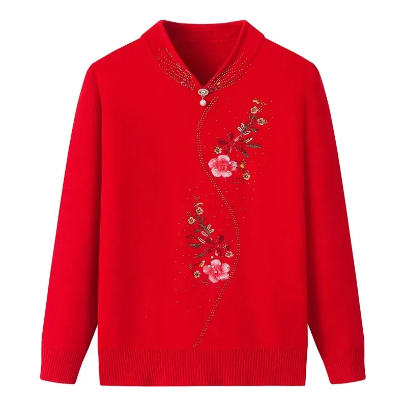 Autumn  Winter Clothes Middle-Aged Elderly Women's Pullovers And Fluffy Clothes For Mothers Warm Tops And Straight Sweaters.