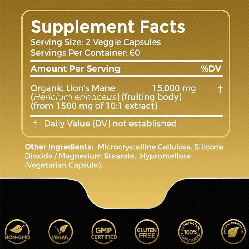 Lions Mane Lion Mane Mushroom Capsules Supplement -60 Pills - Mushroom Supplement for Memory and Focus in the Brain