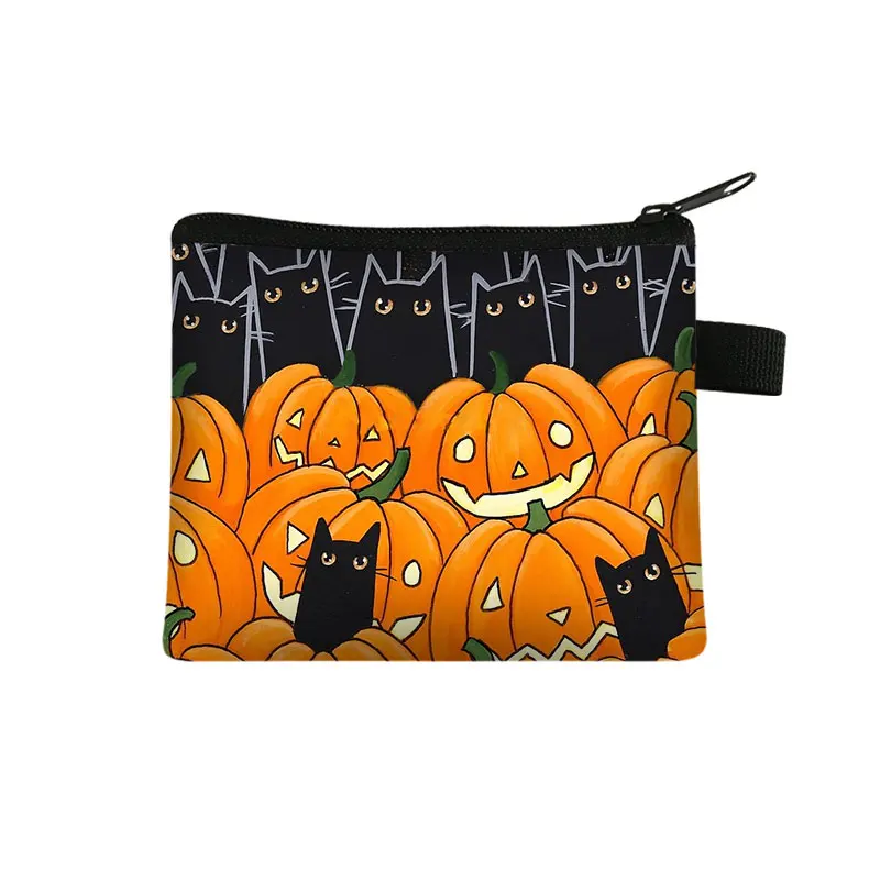 Spider Cat Bat Pumpkin Skull Coin Purse Women Wallets Credit ID Card Holder Small Money Coin Bag Key Ouija Board Halloween Gifts