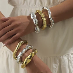 KMVEXO Exaggerated Irregular Wave Metal Women's Cuff Bracelet Bangles Punk Gothic Wide Arm Bangle Men's Bracelet Chunky Jewelry