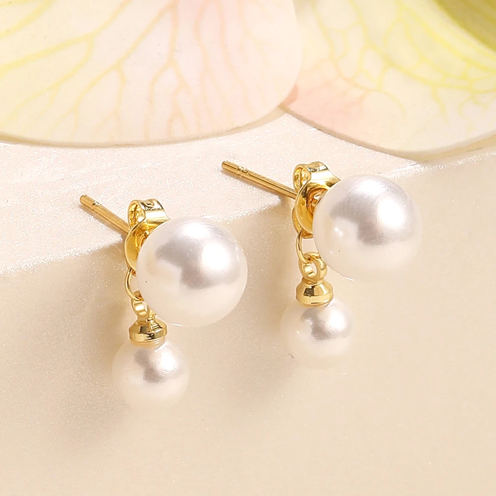 BenS Pearl stud earrings for women Gold plated piercing earrings Sweet Round pearl girls earrings Fashion Jewelry wholesale E101