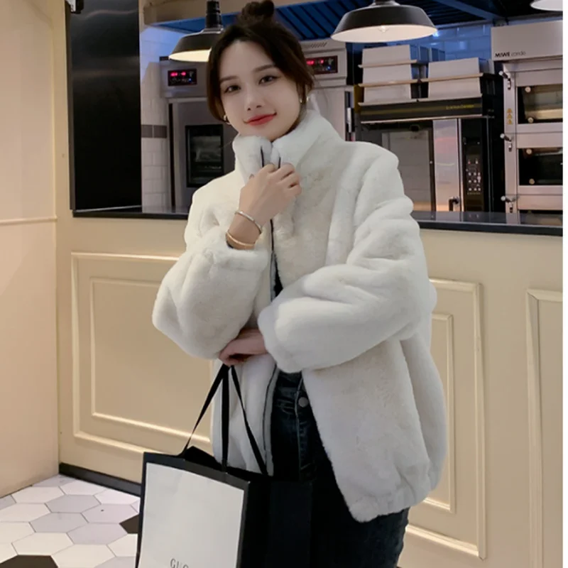 Autumn and Winter Fashion Jacket Korea Women\'s 2022 Temperament Elegant Lapel Slotted Loose Pockets Warm Mink Imitation Fur