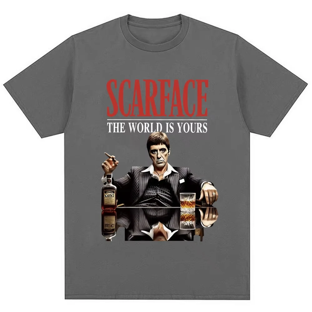 Tony Montana Scarface T-Shirt The World Is Yours Herrenbekleidung Hip Hop Vintage Kurzarm-Baumwoll-T-Shirt Unisex Fashion Street – Detail 5