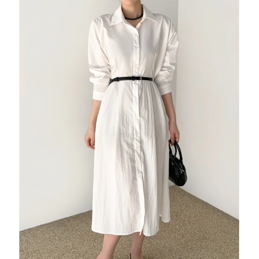 

Retro Belted Long Dr Women's Ele mat High-End Feeling Spring Faion Single Item Korean Sle Casual Wear