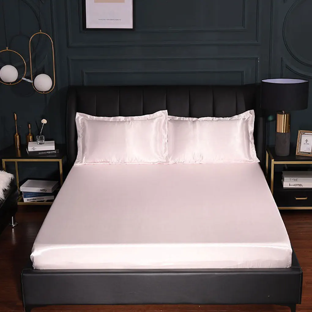 Solid Color Satin Sheets Breathable Machine Washable Comfortable Fits Most Mattresses Durable