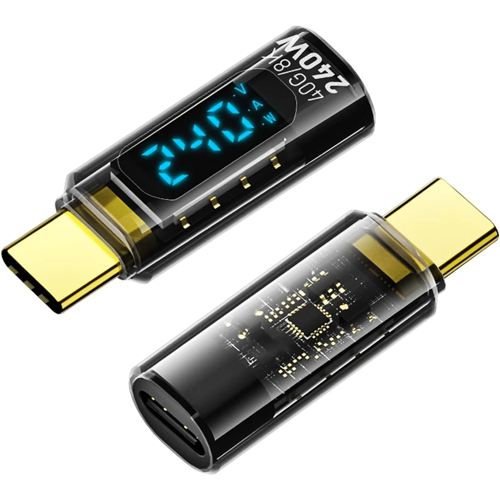 

USB C Adapter with Voltage/Current/Power Digital Display PD 240W USB4 C Male to Female Connector for Laptop Mobile Phone Tablet
