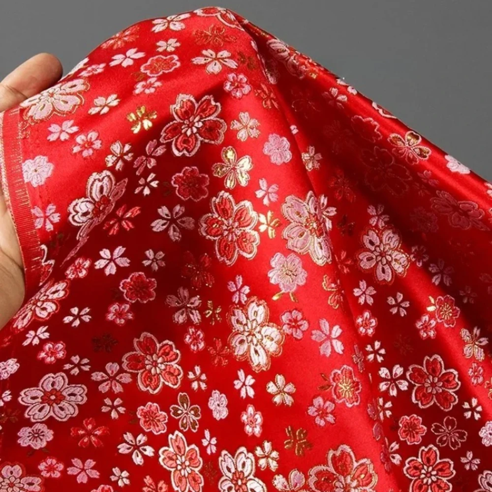

Ярко-красная тканая парчовая жаккардовая ткань для детского платья, одежды, швейные ткани, сделай сам, пришивная по метрам, оптовая продажа ткани