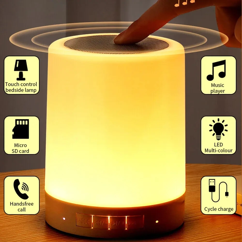 Lâmpada de mesa de cabeceira LED Night Light de melhor sono para criança, Alto-falante Bluetooth portátil, Mini Player sem fio, Touch Pat, Presente