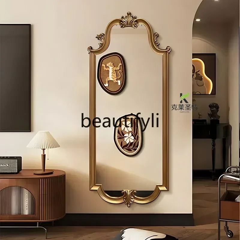 N178  retro carving, American home wall-mounted full-body mirror, European wall-mounted cloakroom floor-to-ceiling fitting mirro