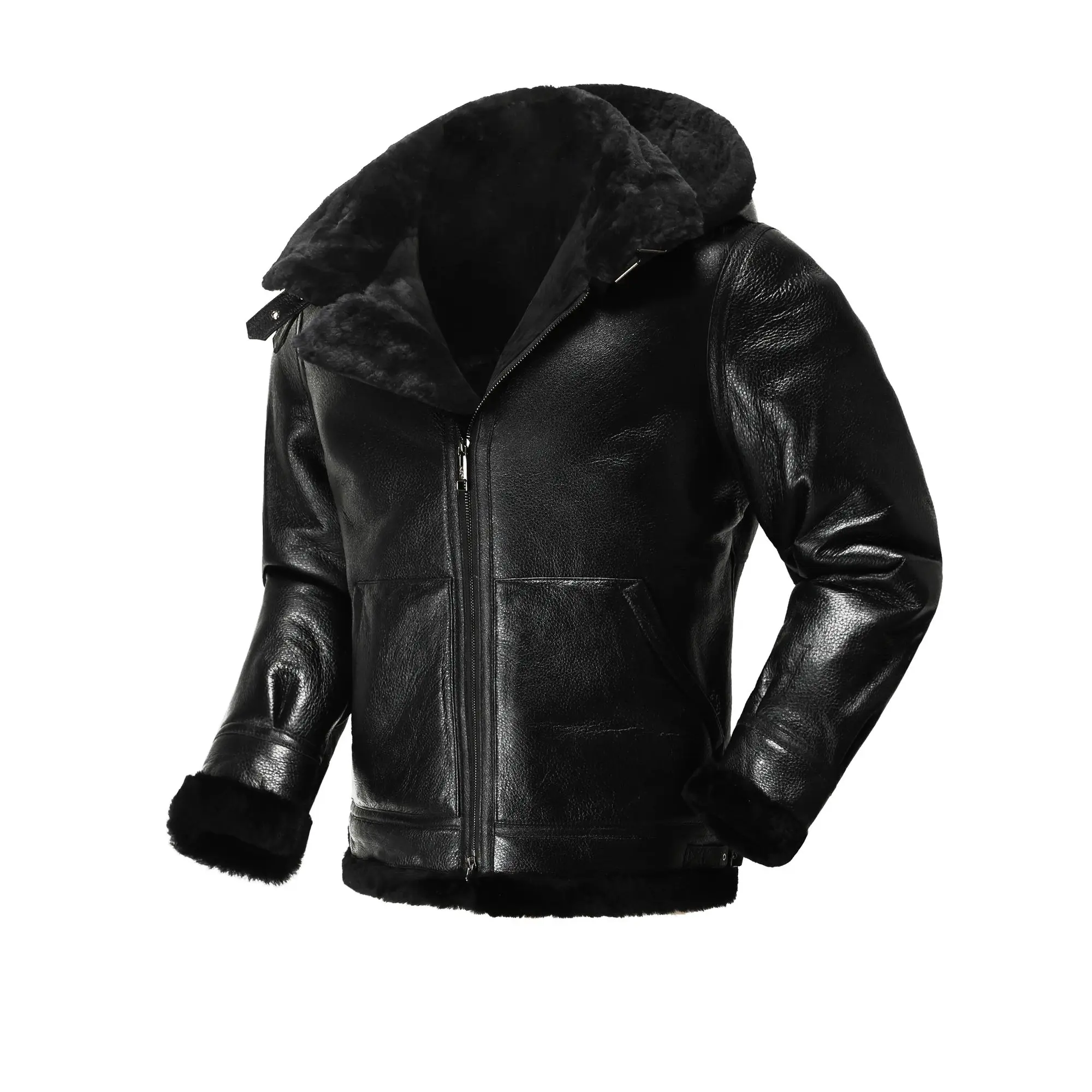 Winter original ecological sheep leather jacket men's hooded fur winter thickened and fleece