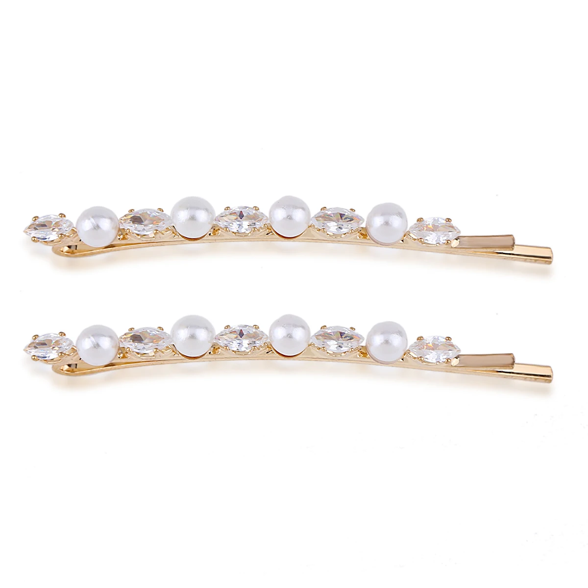 HAHA&TOTO 2 Pieces Gold Plating Hair Pins for Girls Inlaid Zircons and Imitation Pearls Exquisite Hairclip Bobby Pin Accessory