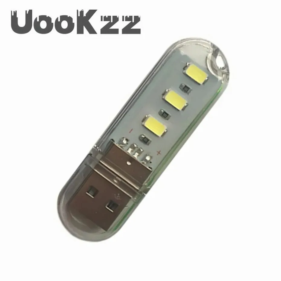 Mini luz LED de noche USB portátil, lámpara de disco en U, lámparas de lectura de 3LED, Mini luces de libro coloridas, CC de 5V, Bombilla alimentada por Banco de energía para acampar