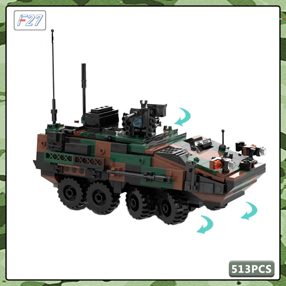 MOC Military Series US Army Gepanzertes Fahrzeug mit Rädern, Kampfrollen, Waffen, Baustein, Ziegel, Kinderspielzeug, Geschenke