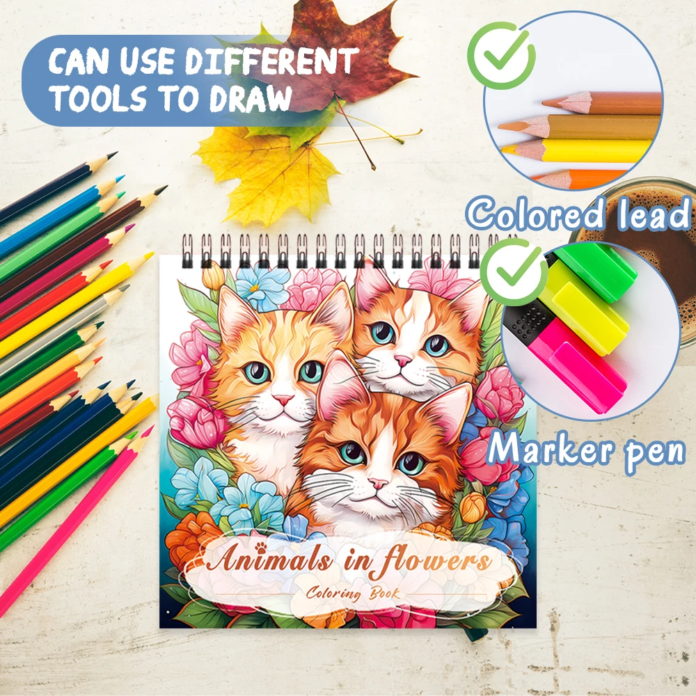 3 قطع من كتاب التلوين النسائي، أنماط وحش خيالية على شكل فطر القطط، سميكة 30 صفحة حلزونية، هدية مثالية للاسترخاء