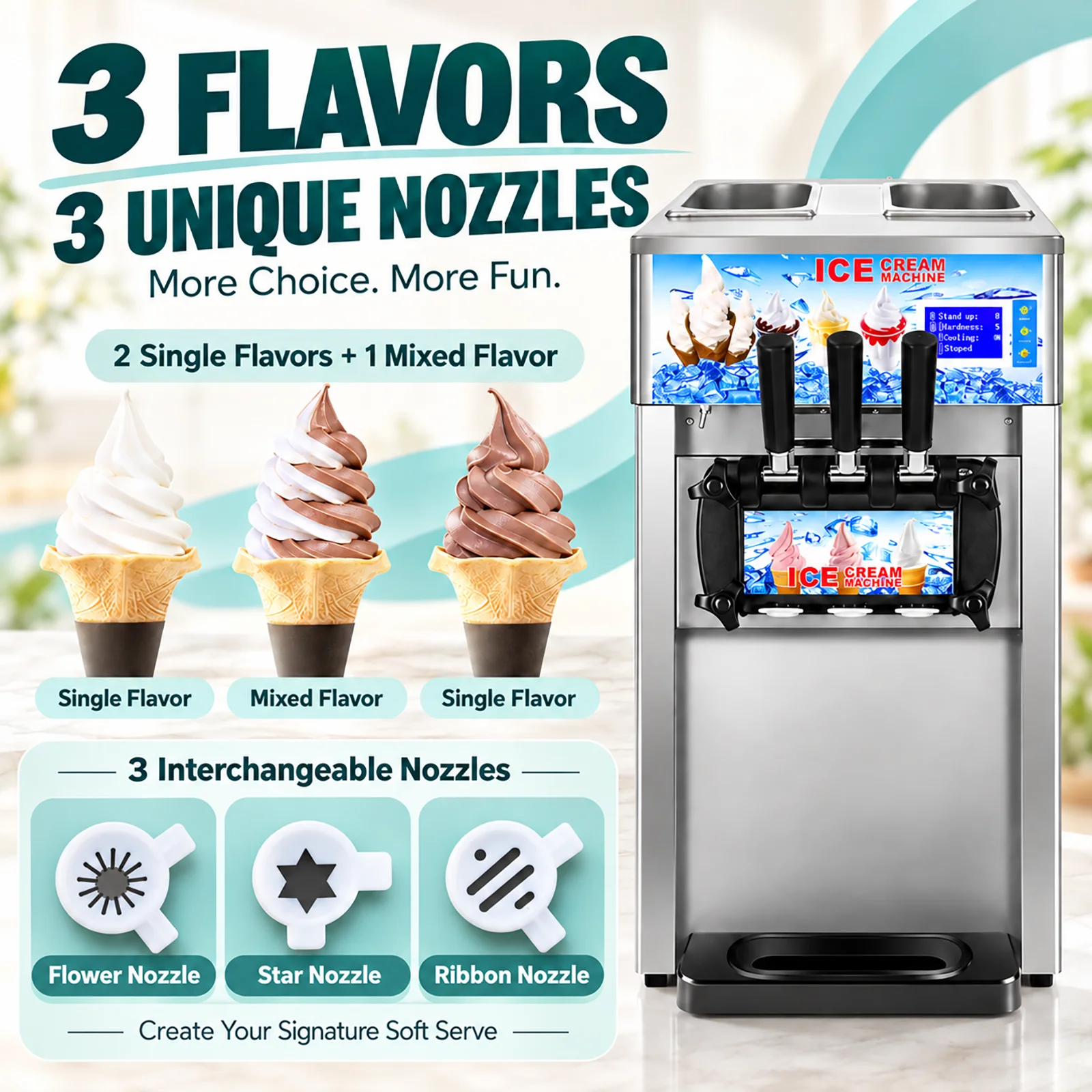 SIHAO Kommerzielle Softeis-Mas – Soft Serve Ice Cream Machine 3 Flavor Bewertung und Preis