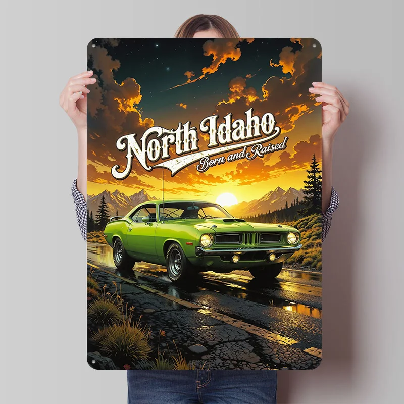 North Idaho Muscle Car Tinplate Poster Customized Wall Art Vintage Metal Signs Retro Tin Plaque for Living Room Decoration Cozy
