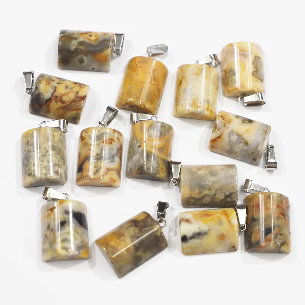 

Natural Crazy Agate Stone Semi Cylindrical Pendants Precious Crystal Necklaces Charms Jewelry Making Accessories Wholesale 30Pcs