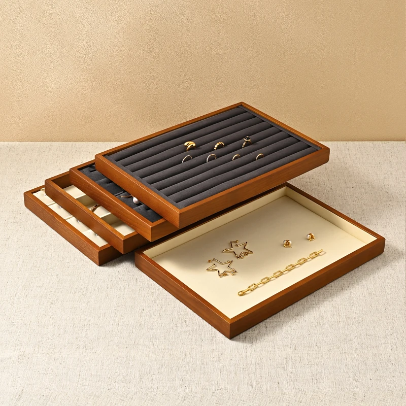 Oirlv Wooden Jewelry Box Jewelry Organizer Multifunctional Ring Pendant Bracelet Earrings Storage Tray Jewelry Display Props