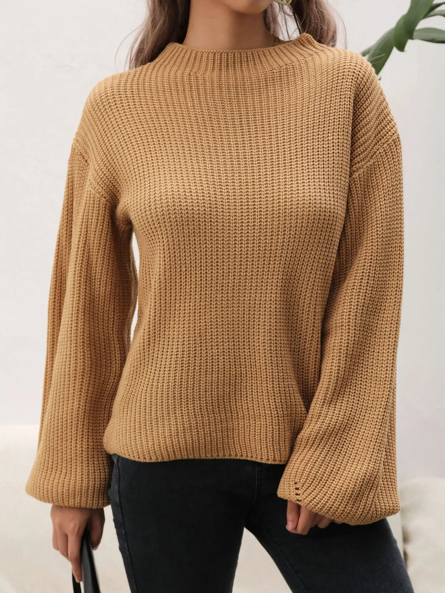 Women's Knitted Sweater Solid Black Coffee O Neck Winter Clothing for Women Simple Loose Fashion Autumn