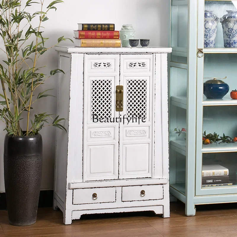 

yj58 New Chinese-style painted entrance hall entrance cabinet antique solid wood elm decorative storage cabinet