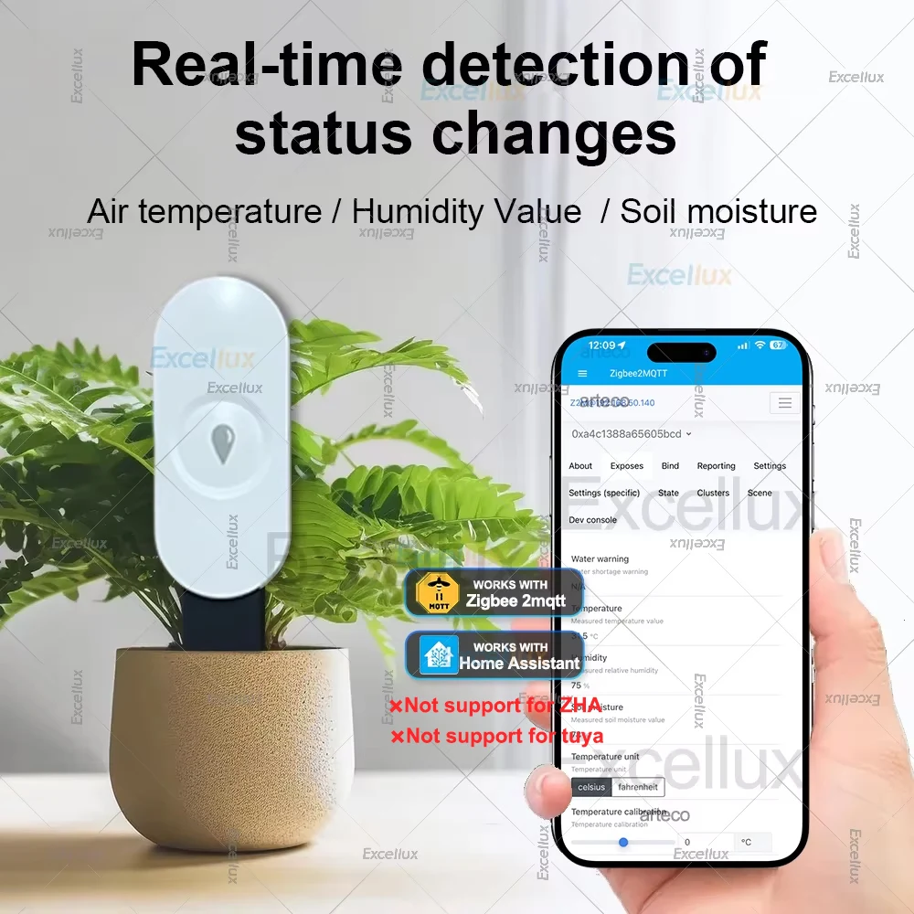 Zigbee Smart Soil Tester Moisture Sensor Real Time Monitor Temperature And Humidity Meter Works With Home Assistant Zigbee2MQTT