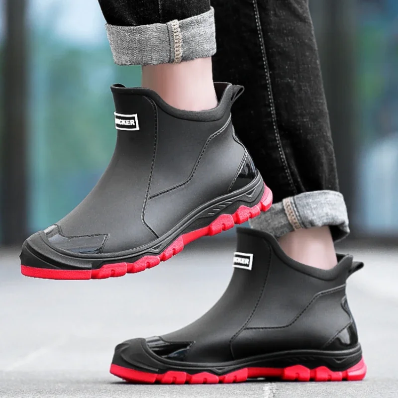 Men\'s Rain Boots Waterproof Boots Outdoor Non-slip Casual Ankle Boots Hiking Fishing Water Shoes Work Lightweight Rubber Boot