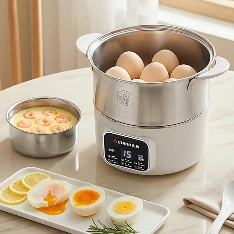 Double Layer Eggs Steamer Multifunction Stainless Steel Egg Boiler 24 Hour Booking Function Breakfast Machine Kitchen Appliances
