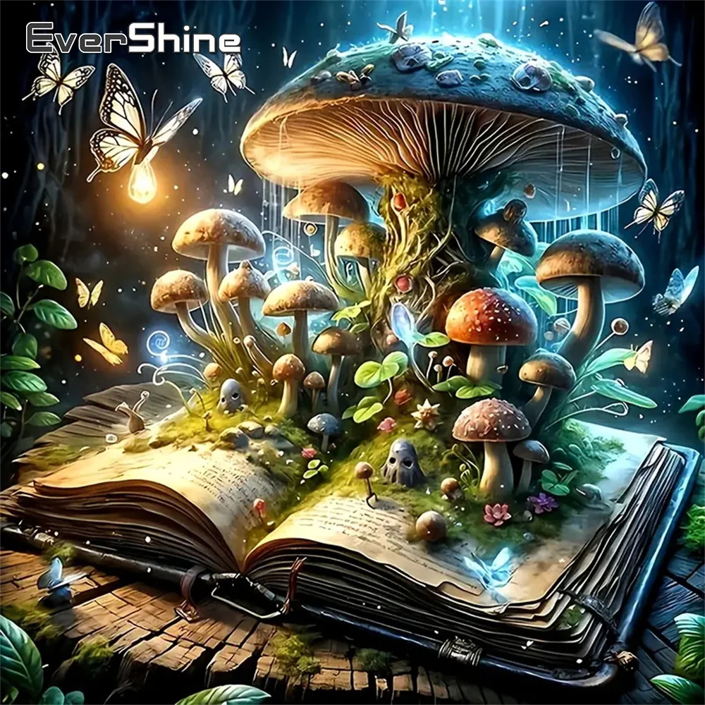 Evershine Voll Platz Runde Diamant Malerei Pilz Landschaft DIY Neue Ankunft Stickerei Buch Mosaik Schmetterling Handgemachtes Geschenk