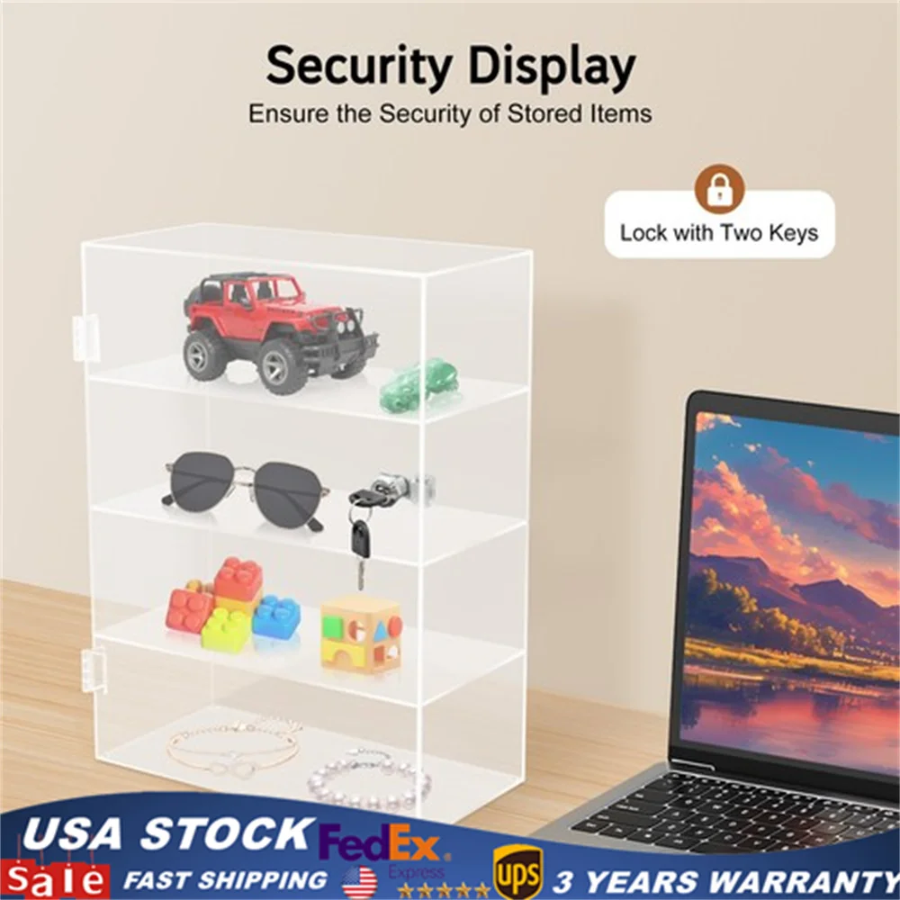 

BYMAOCAR 30*15*40 см акриловый шкаф-витрина с замком и 2 ключами, 4-уровневая акриловая витрина, прозрачная акриловая витрина