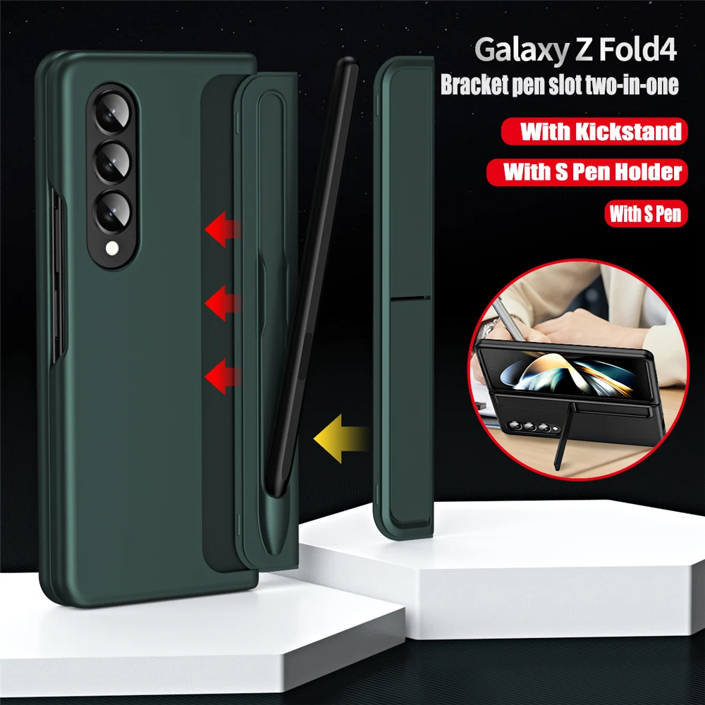 

For Samsung Galaxy Z Fold 6 4 3 5G Case With S Pen Holder Built-in Detachable Bracket Hard Shockproof Phone Cover Coque Fundas