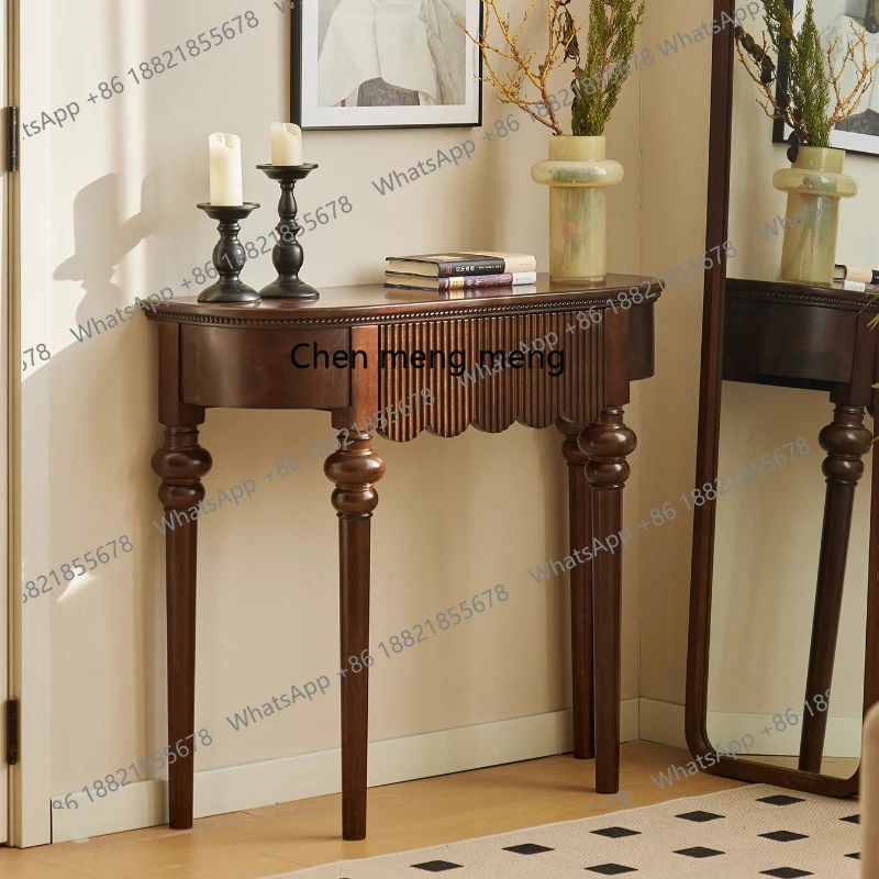 

American rural solid wood entrance table semi-round table retro foyer against the wall entrance cabinet wall narrow table