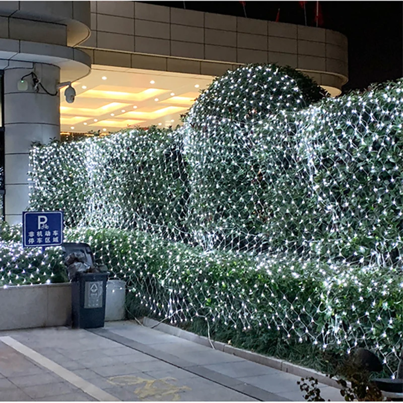 Luces LED solares para exteriores, cadena de malla de red impermeable, guirnalda de árbol de Navidad, decoración de jardín de hadas, 1,5x1,5 M, 2x3M, 4x6M