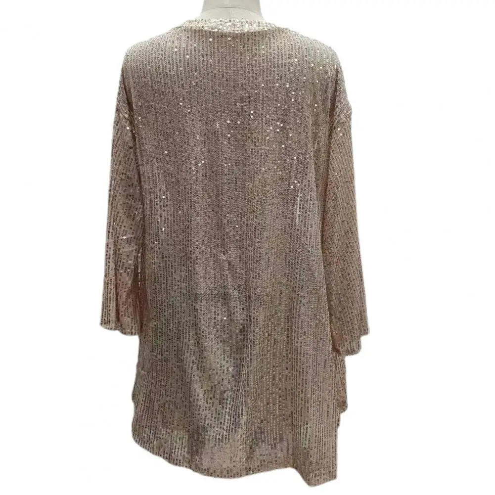 Sequin Jacket Sparkling Sequins Shawl Jacket for Women Loose Cardigan Coat with Open Front for Autumn Winter Parties Sparkling