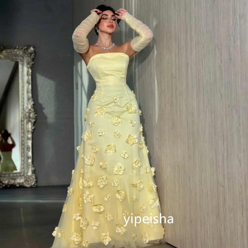 Customized Exquisite Flower Mermaid Strapless Long Dresses Prom Dresses Modern Style Pastrol Unisex Chinese Style Formal Casual