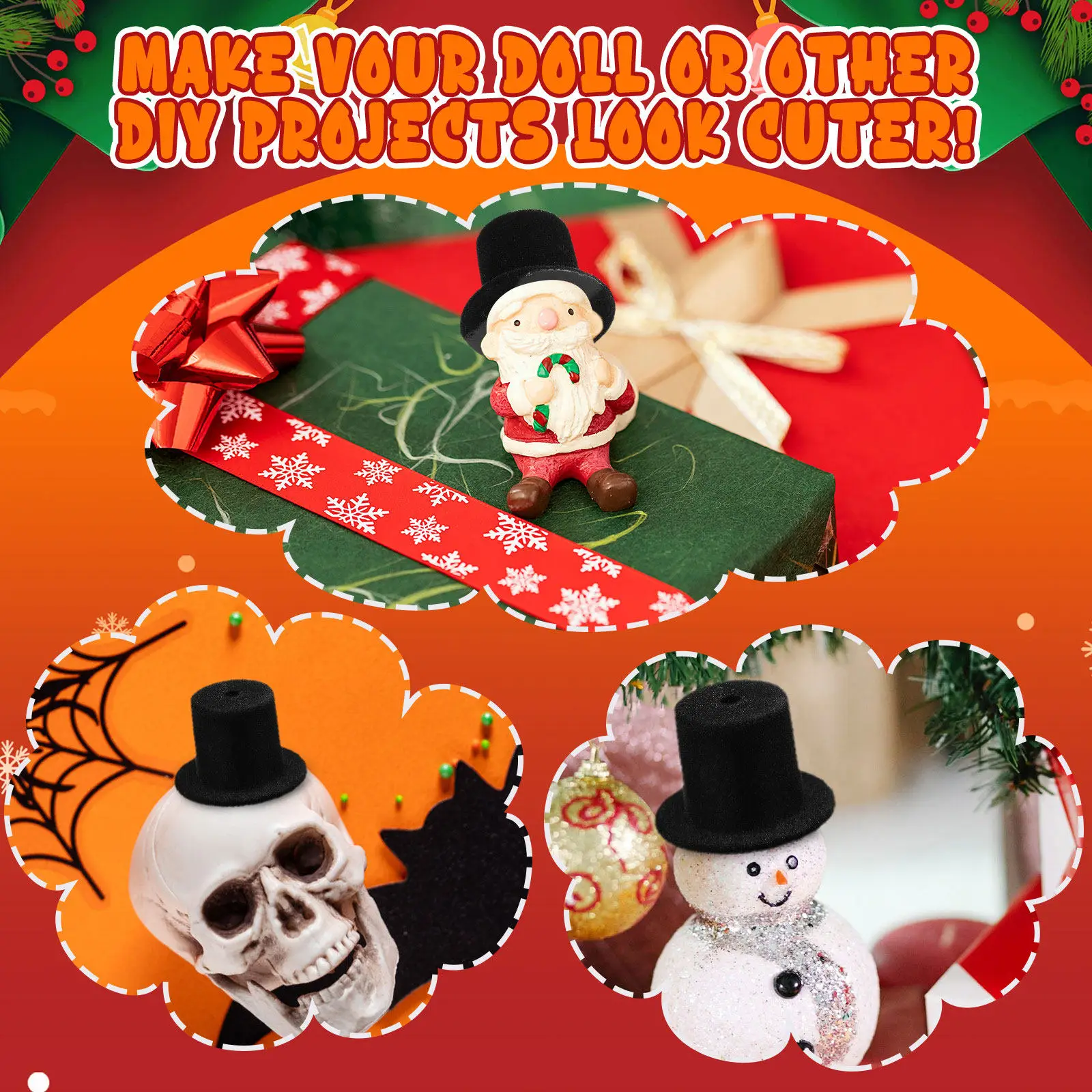 40개 광대 모자 장식 할로윈 파티 머리 장식 서커스 탑 블랙 미니 눈사람