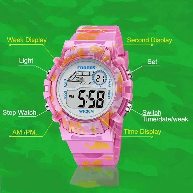 New Boys Sports watch  Military Kids Digital Watches Student Childrens Watch Fashion Luminous LED Alarm Camouflage Clock 2024