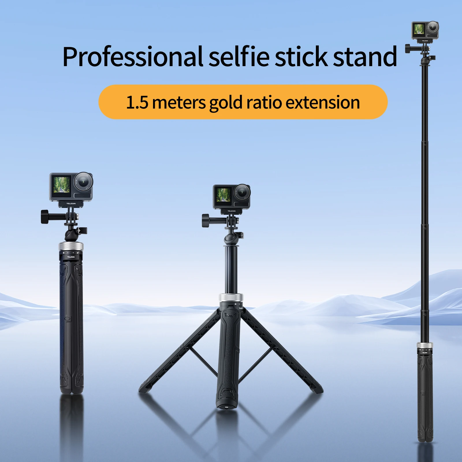 TELESIN 360° Rotation 1.5M Selfie Stick Foldable Tripod For GoPro Hero 13 12 11 10 9 8 Insta360 X3 Ace Pro DJI Osmo Action 3 4 5