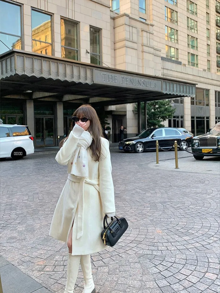 

Шерстяное пальто Heather Classic белого цвета, высококачественная женская верхняя одежда, длинное, зимнее, из коллекции класса люкс