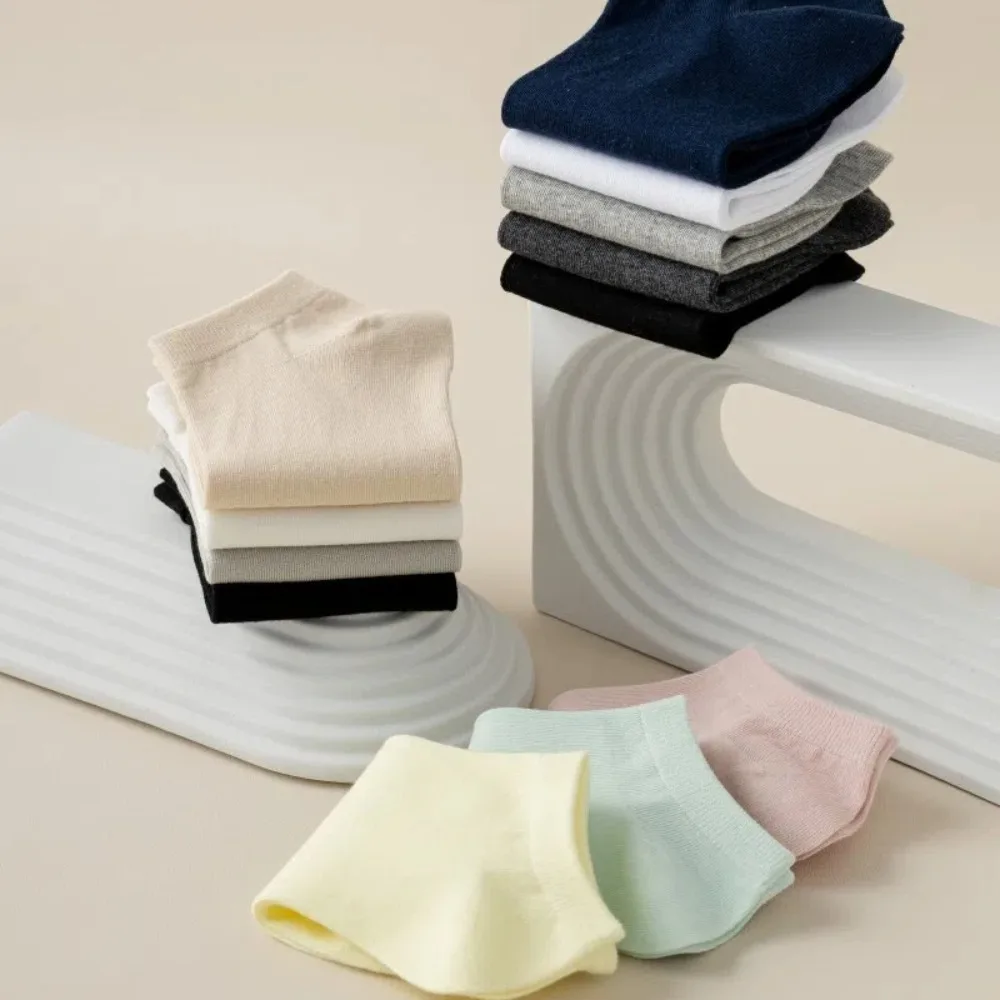 

7pairs Portable Thin Travel Disposable Socks Low Cut Breathable Women Boat Socks Solid Color Cotton Men Short Socks Spring