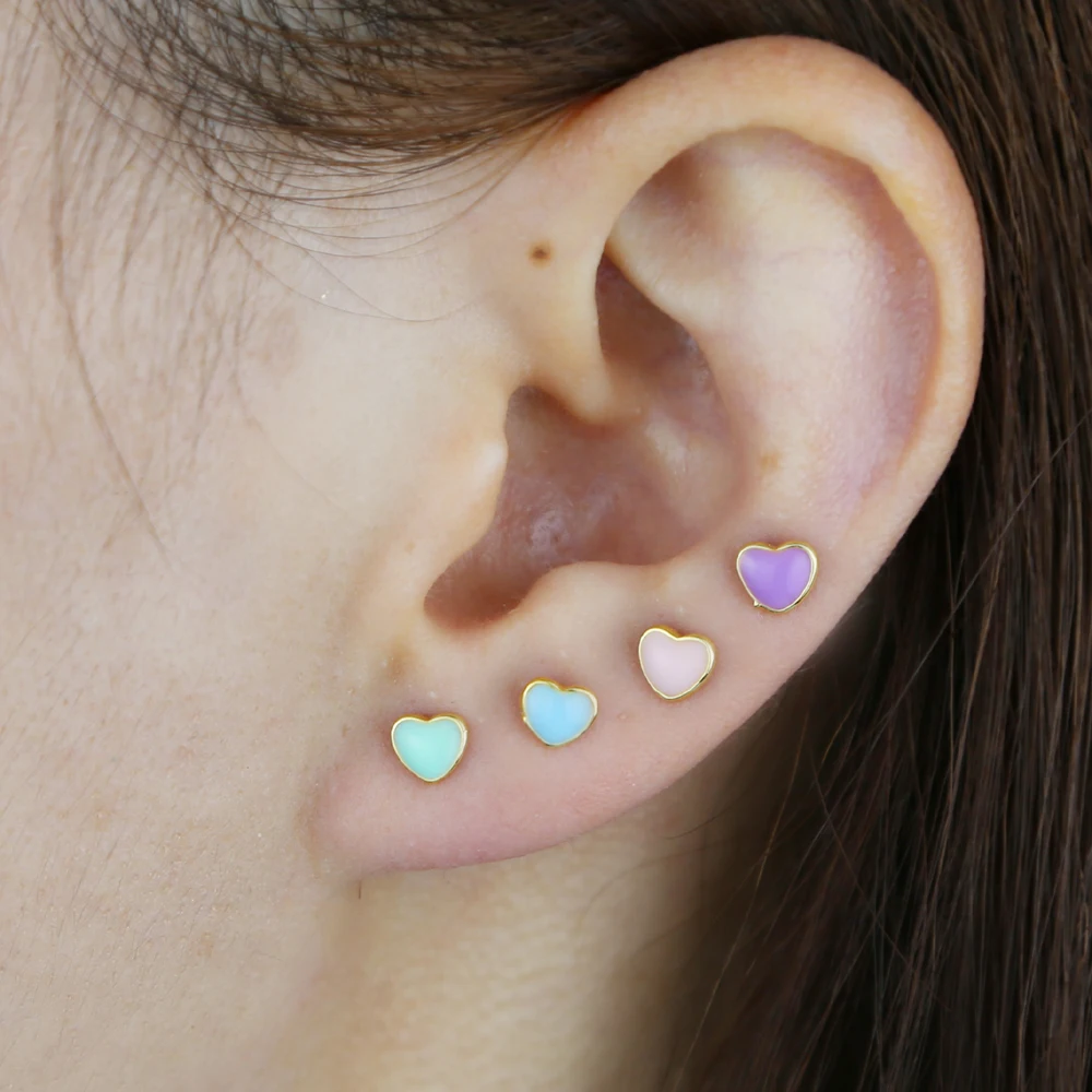 Delicate Heart Multicolor Enamel Stud Earrings for Women Total 4 Color Enamel Gold Plated Color Fashion Jewelry for Party Gift