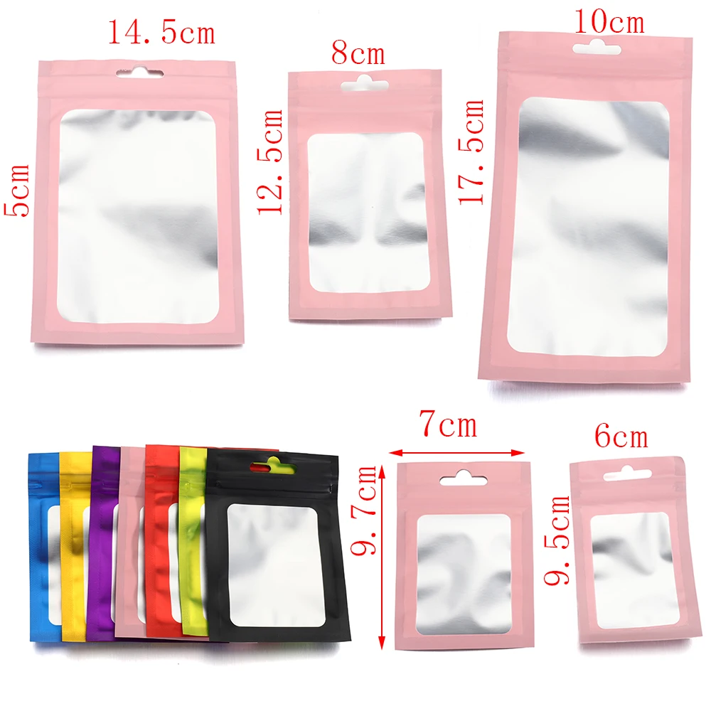 50pcs Colorful Mylar Bags Resealable Ziplock Holographic Bags with Clear Window for Jewelry Display Packaging Self Sealing Pouch