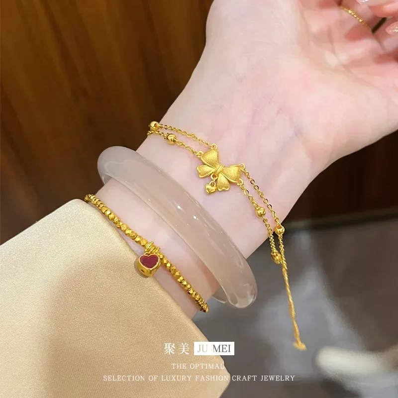 NovaGlod New Chinese style 999924K real gold escaped princess bow bracelet for women  popular love light luxury double-layer bra